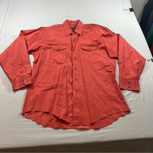Wrangler Vintage Orange Button-Up Shirt Cowboy Cut long sleeve extra long tail